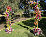 For Hire - Spring Colourful Floral Arch / Moon Arbor / Crescent Arbor - Freestanding (Code: HI0063COL) Silk Arbor Flowers Hire Perth