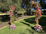 For Hire - Spring Colourful Floral Arch / Moon Arbor / Crescent Arbor - Freestanding (Code: HI0063COL) Silk Arbor Flowers Hire Perth