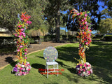 For Hire - Spring Colourful Floral Arch / Moon Arbor / Crescent Arbor - Freestanding (Code: HI0063COL) Silk Arbor Flowers Hire Perth