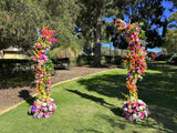 For Hire - Spring Colourful Floral Arch / Moon Arbor / Crescent Arbor - Freestanding (Code: HI0063COL) Silk Arbor Flowers Hire Perth