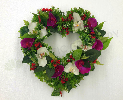 Heart Shaped Floral Wreath (Pink & White) 35cm / 60cm