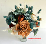 Round Bouquet - Rustic Cream Burnt Orange & Teal - Emma B