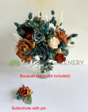 Round Bouquet - Rustic Cream Burnt Orange & Teal - Emma B