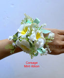 Corsage & Buttonhole - Frangipani with Ribbon - CB0044 - $56/set | ARTISTIC GREENERY