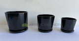 CER0026BLA "V" Pattern Ceramic Pots - Black Gloss - 3 Sizes