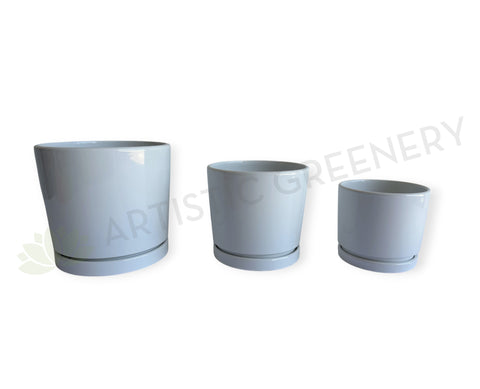CER0027WHI Straight Cylinder Ceramic Pots - White Gloss - 3 Sizes | ARTISTIC GREENERY