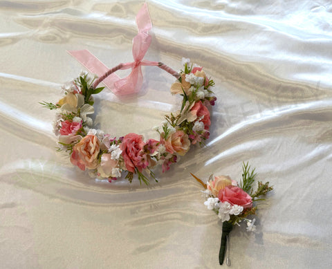Custom-made Floral Crown - Pink (CROWN003) ideal for baby shower | ARTISTIC GREENERY