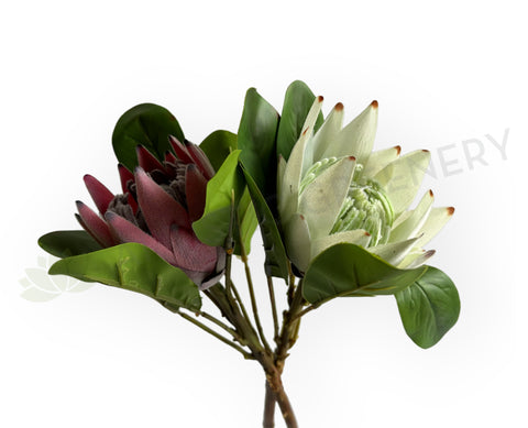 F0441 Faux King Protea Single Stem 52cmcm Dusty Red / White | ARTISTIC GREENERY