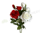 F0447 Latex Rose Spray / Real Feel Roses 77cm Red / White | ARTISTIC GREENERY 