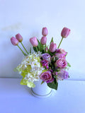 FA1135 - Light Purple & White Tulip Roses Flower Arrangement 38cm tall | ARTISTIC GREENERY