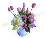 FA1135 - Light Purple & White Tulip Roses Flower Arrangement 38cm tall | ARTISTIC GREENERY