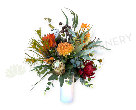 FA1143 - Mixed Style (Orange & Red) Floral Arrangement 55cm Tall (Ref: Dieter - for Medical Reception) | ARTISTIC GREENERY