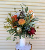 FA1143 - Mixed Style (Orange & Red) Floral Arrangement 55cm Tall (Ref: Dieter - for Medical Reception) | ARTISTIC GREENERY