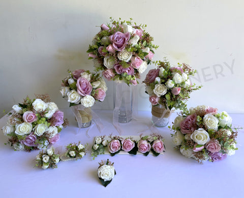 Round Bouquet & Pet Pram Flowers (Cat Flowers ) - Pink Purple & White - Gloria L | ARTISTIC GREENERY