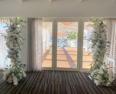 For Hire - White Swag / Floral Arch / Moon Arbor / Crescent Arbor - Freestanding (Code: HI0063WHI) Silk Arbor Flowers Hire Perth
