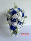 artificial birdal teardrop bouquet - Artificial Cascade Teardrop Wedding Bouquet - White & Blue - Alisha G - custom made wedding bouquet Australia | ARTISTIC GREENERY