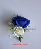 Buttonholes - Artificial Cascade Teardrop Wedding Bouquet - White & Blue - Alisha G - custom made wedding bouquet Australia | ARTISTIC GREENERY