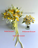 Artificial Round Bouquet (Daffodil Wedding Bouquet / Lily of the Valley Wedding Bouquet) - Yellow & White - Charlotte S | ARTISTIC GREENERY