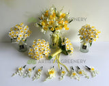 Artificial Round Bouquet (Daffodil Wedding Bouquet / Lily of the Valley Wedding Bouquet) - Yellow & White - Charlotte S | ARTISTIC GREENERY