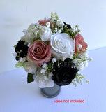 Round Bouquet - Black Pink & White - Ashleigh D Affordable artificial bouquet for wedding Perth Australia | ARTISTIC GREENERY wedding flowers WA Perth Australia