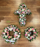 Memorial Silk Flowers - Pink & White - Cross / Round / Candle Wreath - SYM0047 | ARTISTIC GREENERY