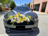 Perth Wedding Car Flower Decorations Sunflowers and Roses - WCD006 (Yellow & White) | ARTISTIC GREENERY