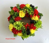 Rasta / Reggae Colour Floral Wreath 30cm / 40cm / 50cm & Bouquet Style (Code: SYM0061) ARTISTIC GREENERY