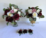 Silk Flower Round Bouquet - Burgundy Cream & Dusty Pink - Stacey N | ARTISTIC GREENERY