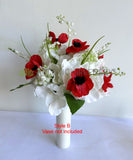 Cemetery Flowers (Red Poppies & White) Mausoleum Flowers 27 x 40 cm - SYM0056