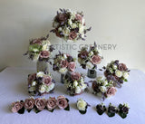 Silk Flowers Wedding Bouquets PERTH Round Bouquet - Purple & White - Selesa | ARTISTIC GREENERY