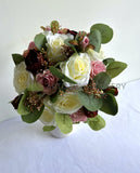 Silk Flowers Round Bouquet - Burgundy White & Dusty Pink - Annie L | ARTISTIC GREENERY