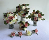 Silk Flowers Round Bouquet - Burgundy White & Dusty Pink - Annie L | ARTISTIC GREENERY