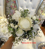 Round Bouquet - White Pink & Natives - Anna M - ARTISTIC GREENERY