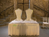 Throne chairs - Wedding Package - Blue & White - Hayley & Scott (April 2022) at Yanchep National Park Cabaret Cave |  ARTISTIC GREENERY Silk Flowers Wedding and Event Decoration for Hire Perth WA Australia