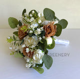 Silk Round Bouquet - Rustic Brown & White - Kaneesha N | ARTISTIC GREENERY