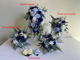 Silk Flower Teardrop Bouquet - Blue & White - Kelly S | ARTISTIC GREENERY