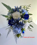 Silk Flower Teardrop Bouquet - Blue & White - Kelly S | ARTISTIC GREENERY