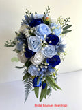 Silk Flower Teardrop Bouquet - Blue & White - Kelly S | ARTISTIC GREENERY