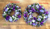 Purple & White Silk Floral Round Wreath 30cm / 40 / 50cm - SYM0031WRE  Perth WA Australia / Sympathy Gravestone flowers