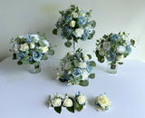 Silk Rustic Blue & White Round Wedding Rose Bouquet - Blue & White - Rhian C| ARTISTIC GREENERY