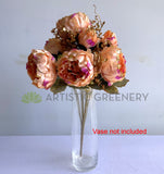 SP0193 Silk Rose Gold Peony Bunch with Gold Trims 49cm Pink | ARTISTIC GREENERY