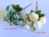 SP0242-S92 Artificial Rose & Hydrangea Bunch with Greenery 49cm Rustic Blue / Cream | ARTISTIC GREENERY