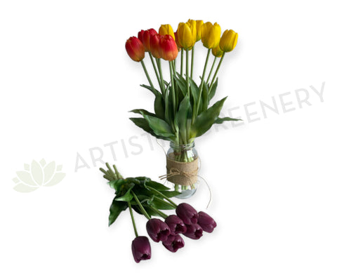 SP0346-2 Latex Tulip Bunch 40cm Orange / Yellow / Purple | ARTISTIC GREENERY