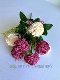  SP0371 Silk Mini Hydrangea Bunch 34cm Plum and Peach Colour | ARTISTIC GREENERY