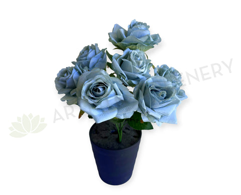 SP0453 Silk Rustic Blue Rose Bunch 32cm 7F $17.50 | ARTISTIC GREENERY