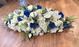 Blue & White Casket Spray / Memorial Flowers 70cm & 100cm Long - SYM0031