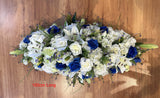 Blue & White Casket Spray / Memorial Flowers 70cm & 100cm Long - SYM0031