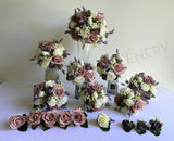 Silk Flowers Wedding Bouquets PERTH Round Bouquet - Purple & White - Selesa | ARTISTIC GREENERY