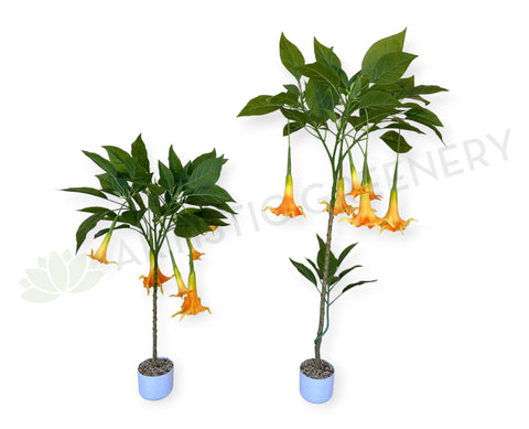 T0186 Artificial Angel's Trumpet / Brugmansia Arborea with Orange Flowers 100cm / 140cm | ARTISTIC GREENERY