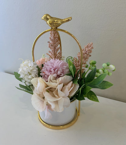 Pink Flowers - ACC0100 Small Decorative Bird Cage Style Planters (With or Without Flowers) 23cm | ARTISTIC GREENERY